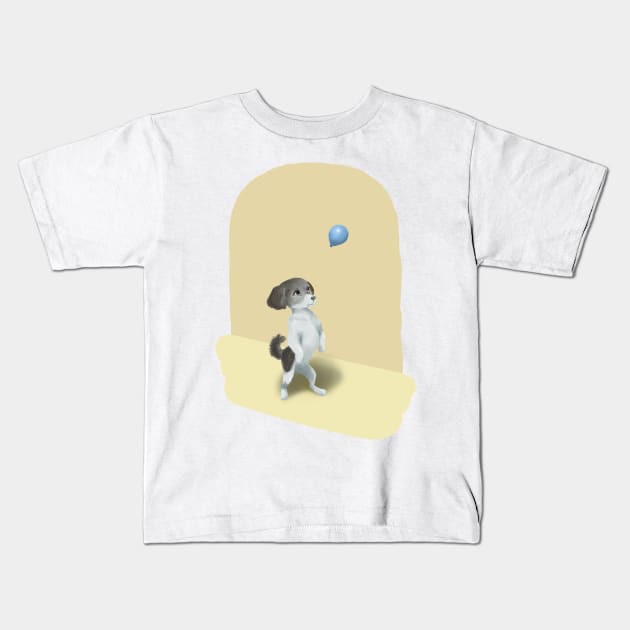 小花狗与蓝色气球Little flower dog and blue balloon Kids T-Shirt by take a book